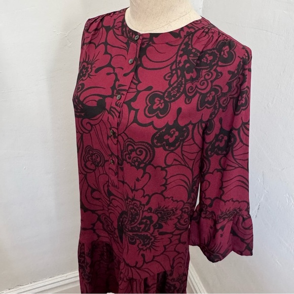 LOFT Burgundy Floral Long Sleeve Dress - Picture 12 of 15